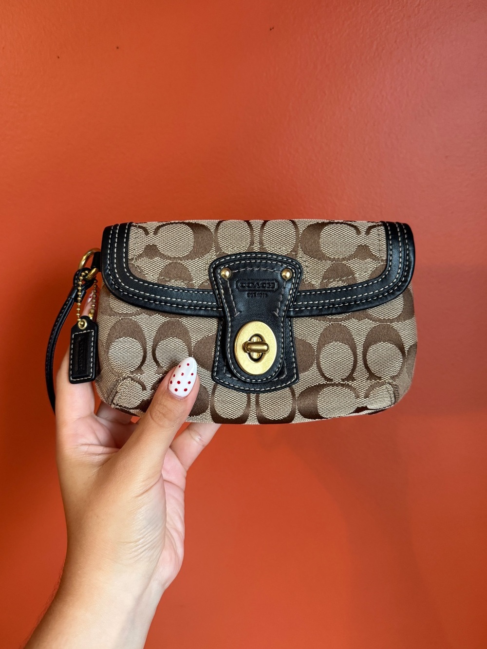 Coach Vintage Y2K Signature Canvas Leather Legacy Turn Lock Wristlet